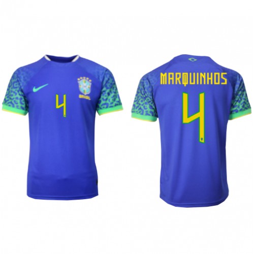 Lacne Muži Futbalové dres Brazília Marquinhos #4 MS 2022 Krátky Rukáv - Preč